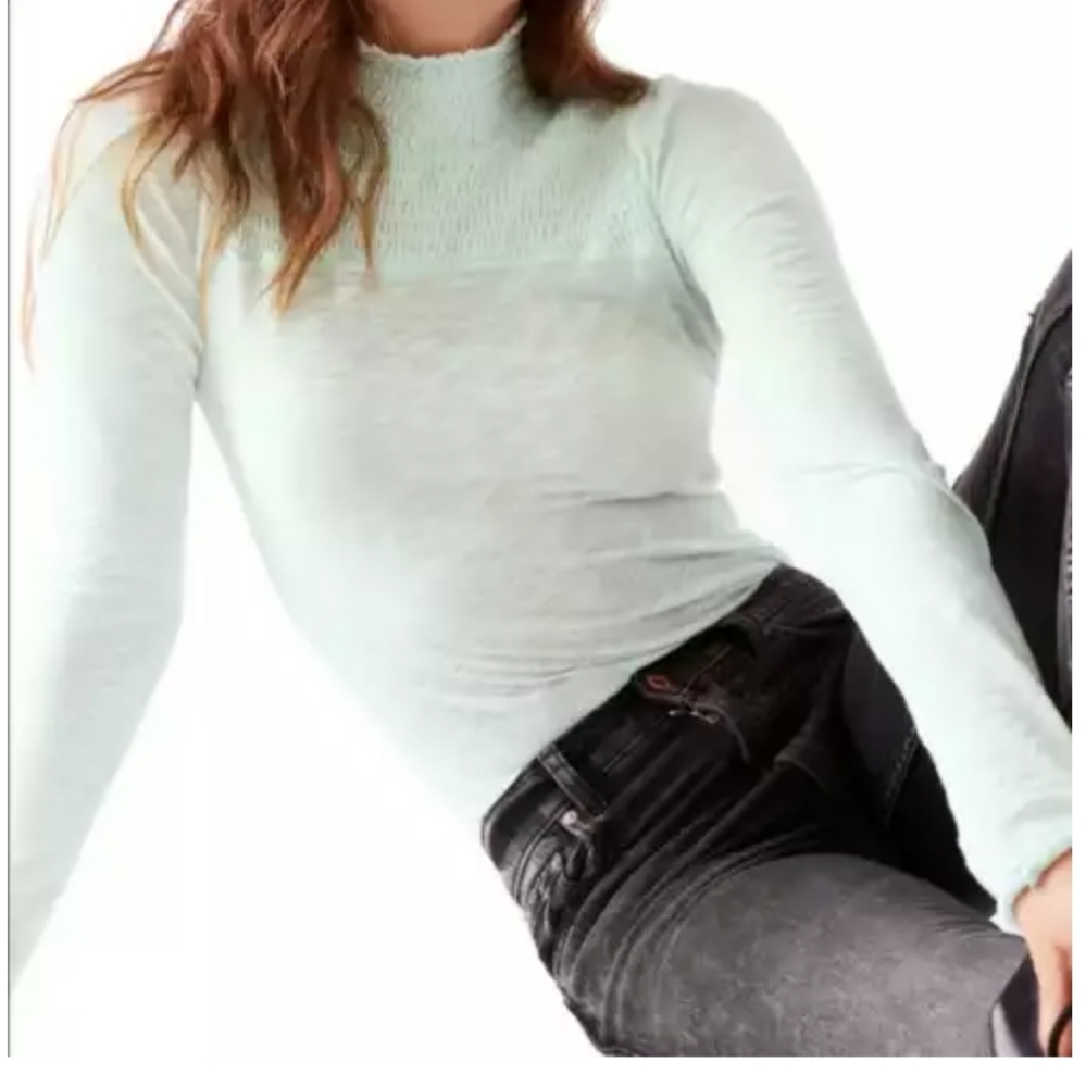 Free People Caroline 3/4 SLV Top Mock Turtleneck Designer Long Sleeve